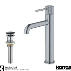 Karran Tryst 1.2 GPM Single Lever Handle Lead-free Brass ADA Bathroom Faucet, Vessel, Stainless Steel, KBF462SS