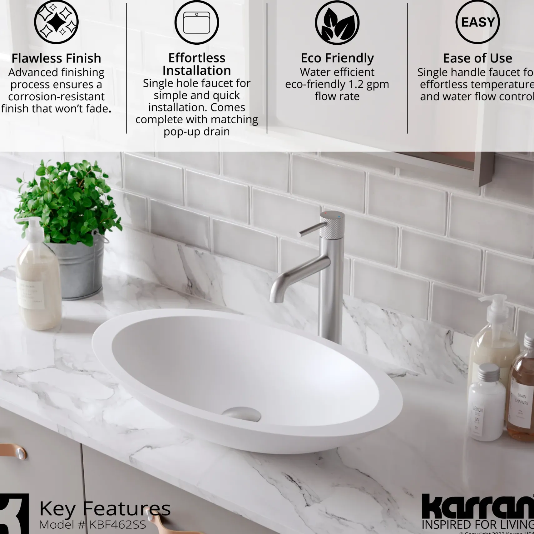 Karran Tryst 1.2 GPM Single Lever Handle Lead-free Brass ADA Bathroom Faucet, Vessel, Stainless Steel, KBF462SS