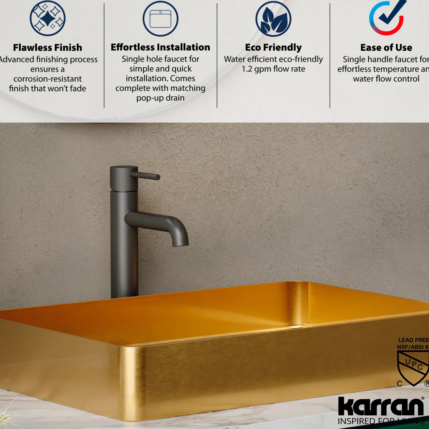 Karran Tryst 1.2 GPM Single Lever Handle Lead-free Brass ADA Bathroom Faucet, Vessel, Gunmetal Grey, KBF462GG
