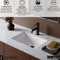 Karran Tryst 1.2 GPM Single Lever Handle Lead-free Brass ADA Bathroom Faucet, Basin, Matte Black, KBF460MB