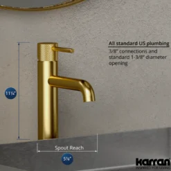 Karran Tryst 1.2 GPM Single Lever Handle Lead-free Brass ADA Bathroom Faucet, Vessel, Brushed Gold, KBF462BG