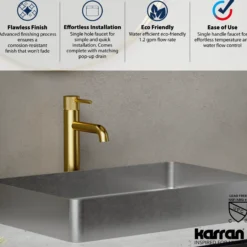 Karran Tryst 1.2 GPM Single Lever Handle Lead-free Brass ADA Bathroom Faucet, Vessel, Brushed Gold, KBF462BG