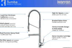 Karran Tumba Single Lever Handle Lead-free Brass ADA Kitchen Faucet, Pull Down, Chrome, KKF230C