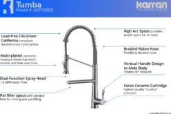 Karran Tumba Single Lever Handle Lead-free Brass ADA Kitchen Faucet, Pull Down, Stainless Steel, KKF230SS