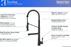 Karran Tumba Single Lever Handle Lead-free Brass ADA Kitchen Faucet, Pull Down, Matte Black, KKF230MB
