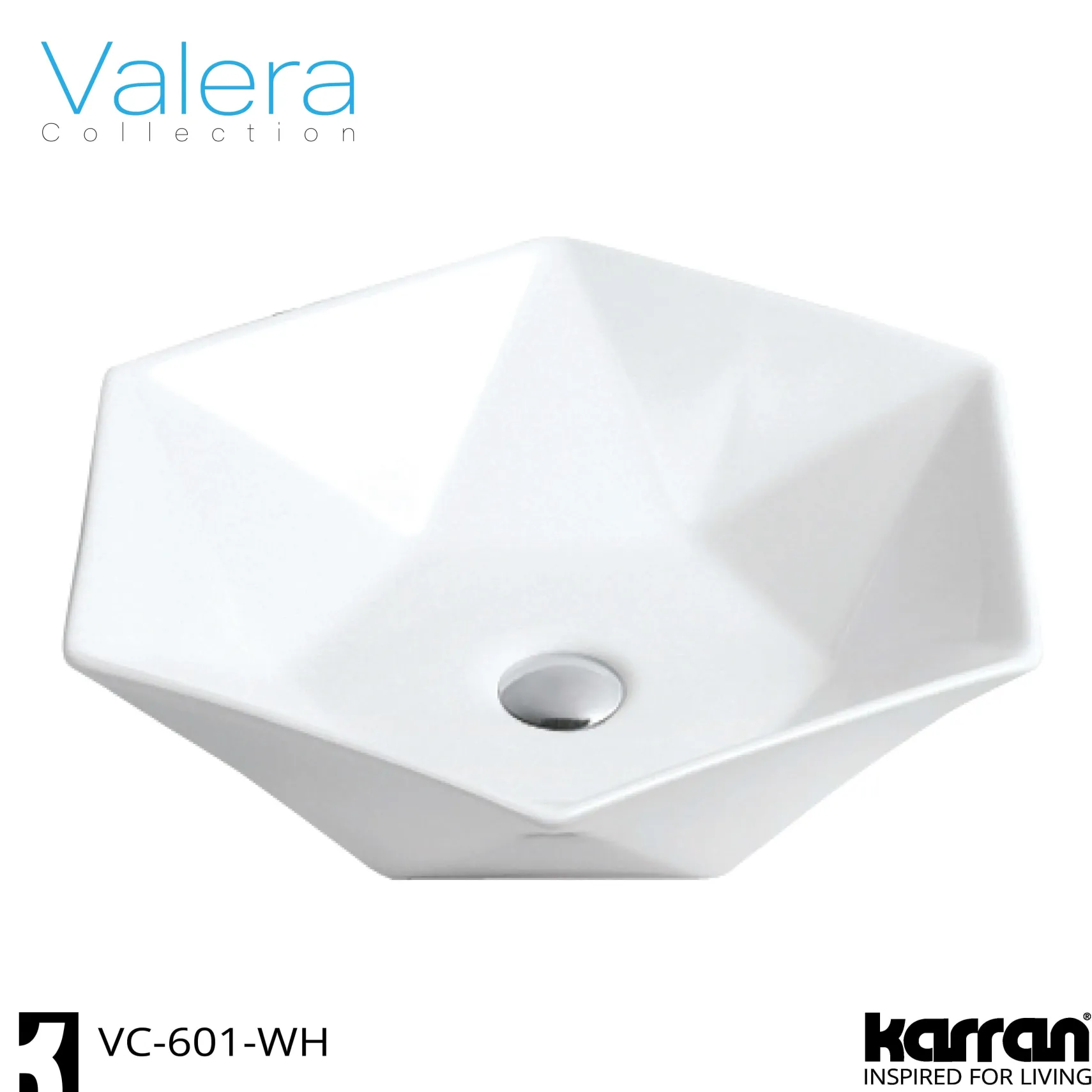 Karran Valera 18.75" x 16.375" x 4" Hexagon Vessel Vitreous China ADA Bathroom Sink, White, VC-601-WH