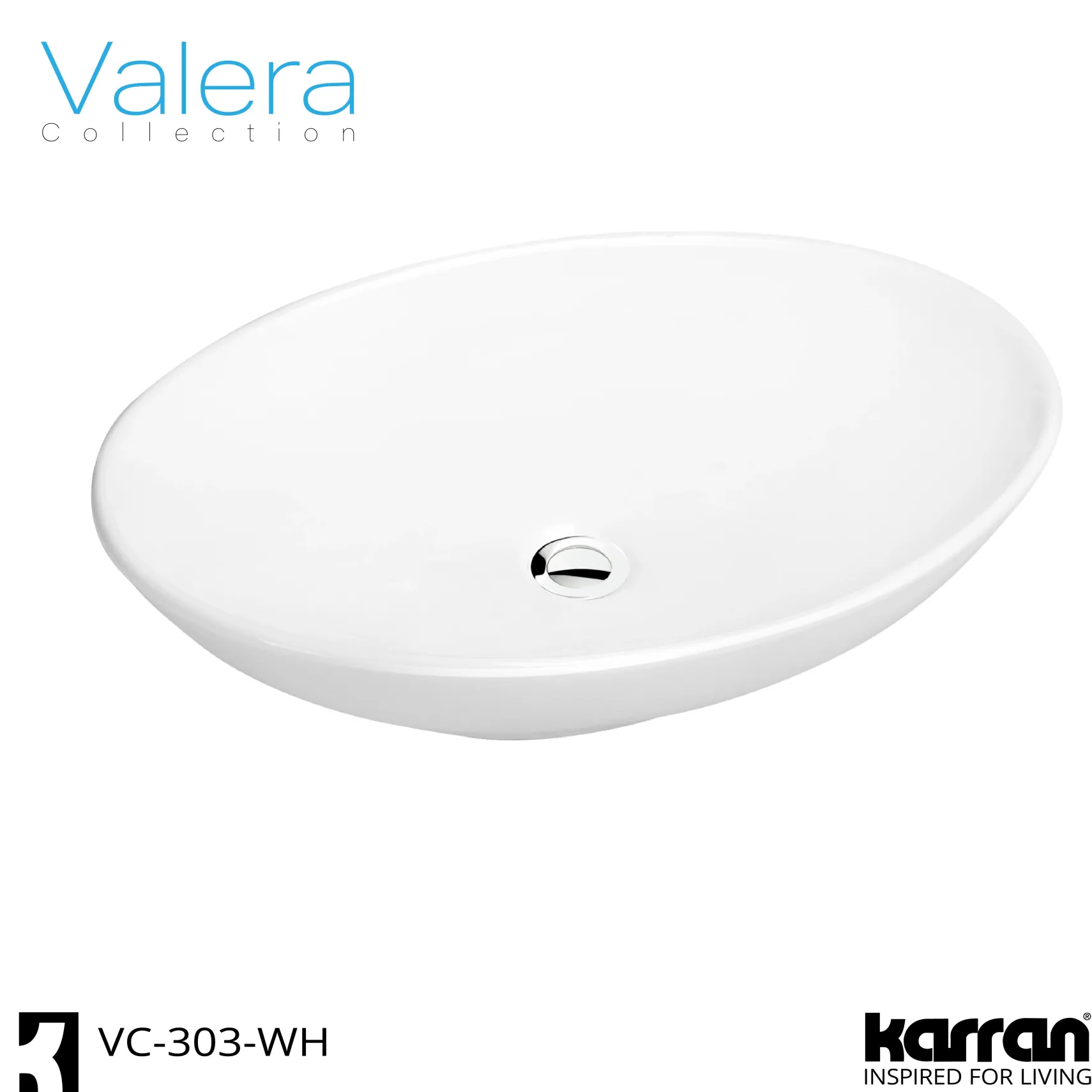 Karran Valera 27" x 163/4" x 31/4" Oval Vessel Vitreous China ADA Bathroom Sink, White, VC-303-WH