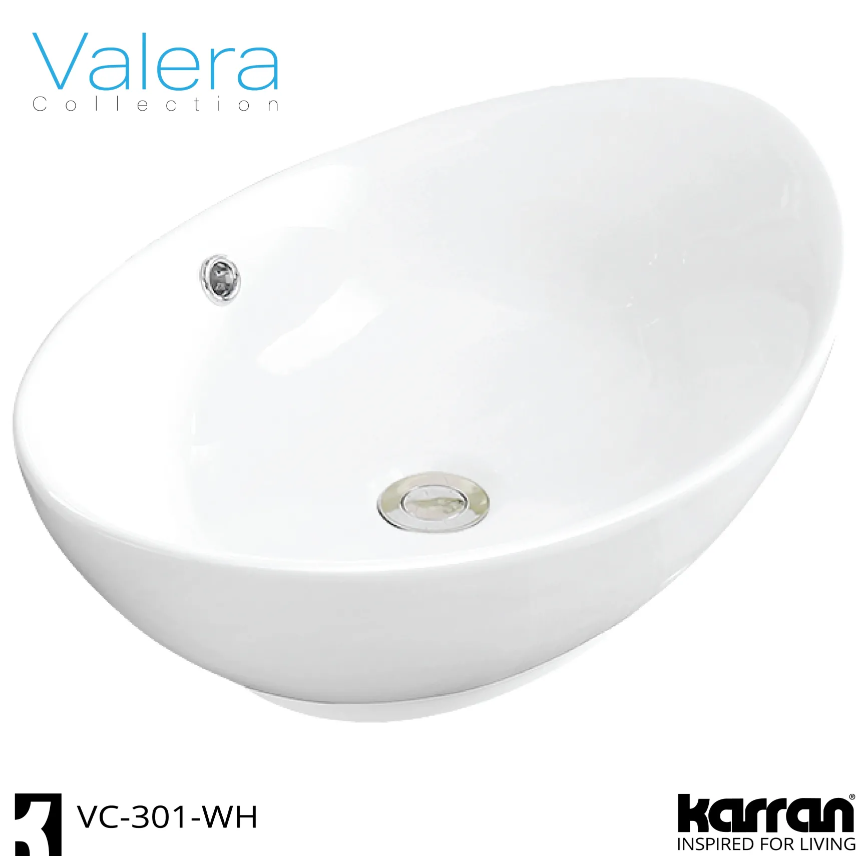 Karran Valera 22.875" x 14.875" x 4.5" Oval Vessel Vitreous China ADA Bathroom Sink, White, VC-301-WH