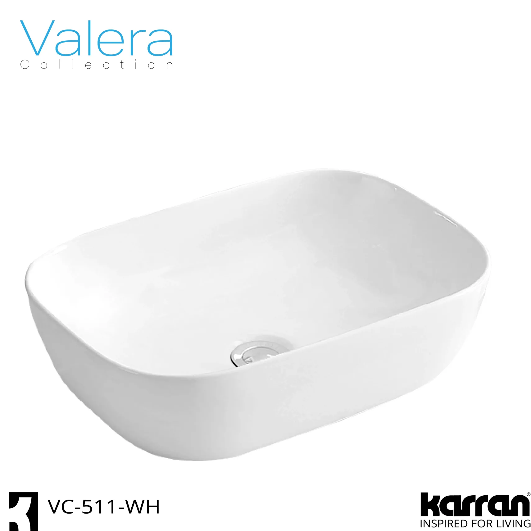 Karran Valera 19.875" x 15.75" x 4.5" Rectangular Vessel Vitreous China ADA Bathroom Sink, White, VC-511-WH