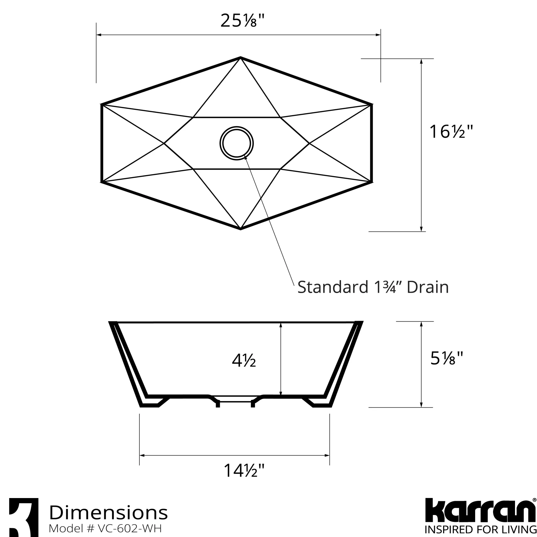 Karran Valera 25.125" x 16.5" x 4.5" Rectangular Vessel Vitreous China ADA Bathroom Sink, White, VC-602-WH