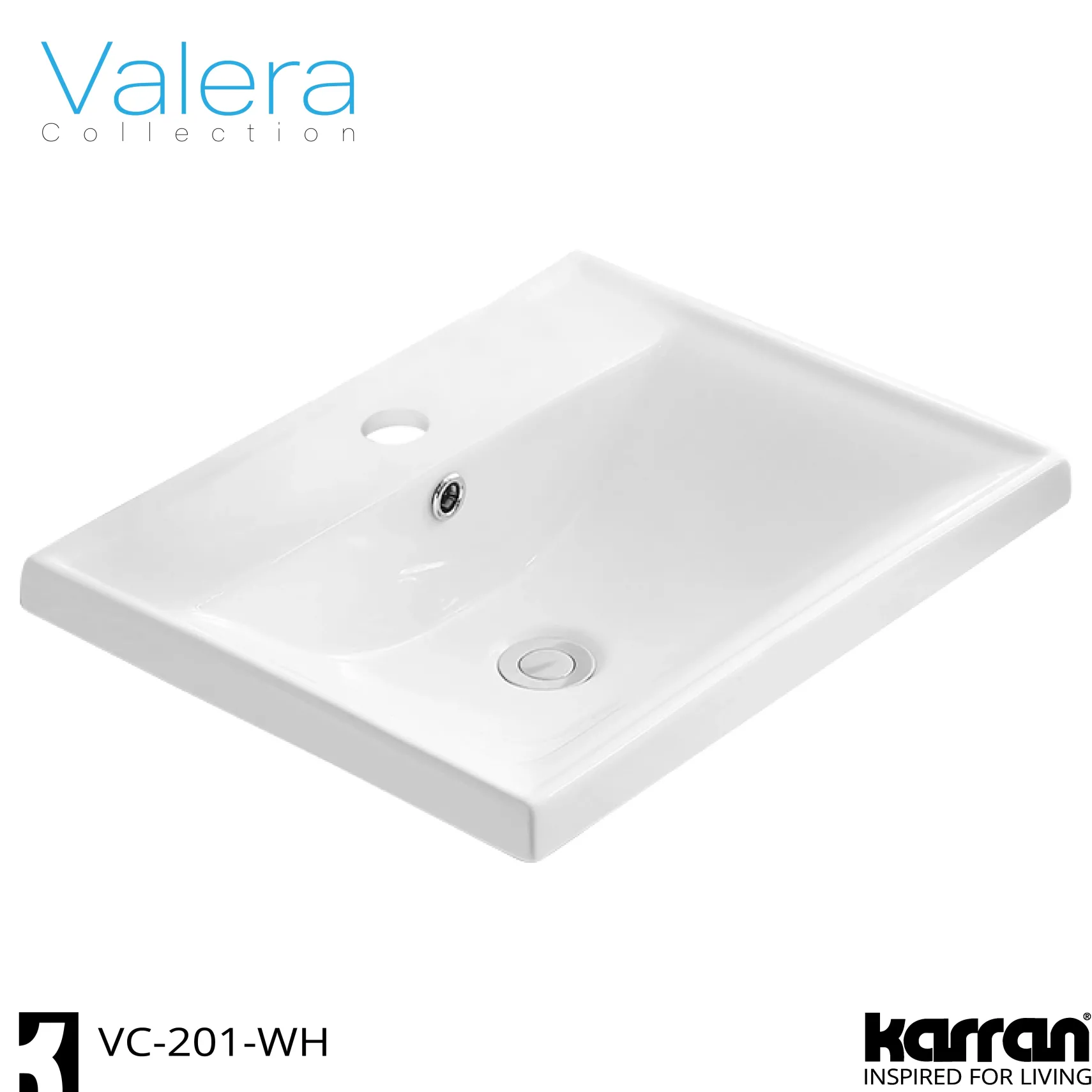 Karran Valera 20.375" x 16.125" x 4.5" Rectangular Vessel Vitreous China ADA Bathroom Sink, White, VC-201-WH