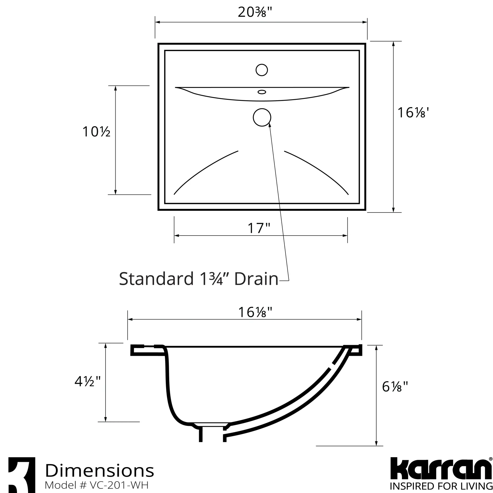 Karran Valera 20.375" x 16.125" x 4.5" Rectangular Vessel Vitreous China ADA Bathroom Sink, White, VC-201-WH