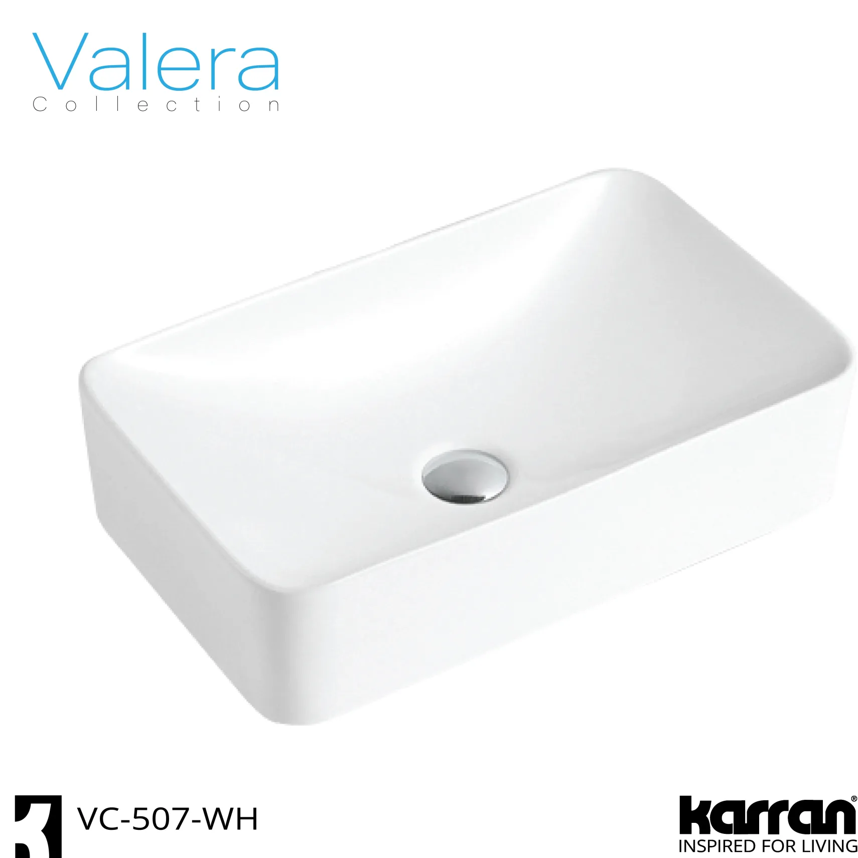 Karran Valera 19" x 11.5" x 3.75" Rectangular Vessel Vitreous China ADA Bathroom Sink, White, VC-507-WH