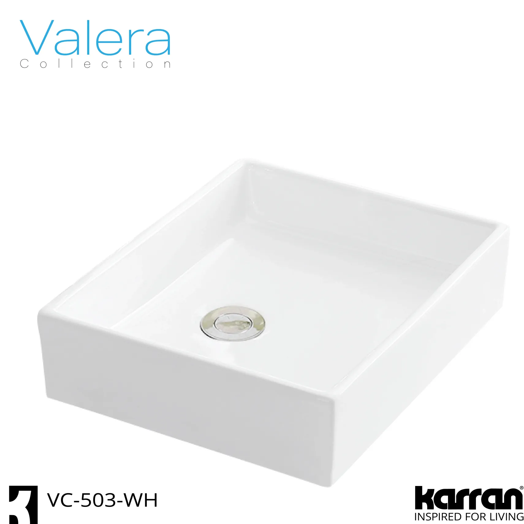 Karran Valera 15.5" x 13" x 3.25" Rectangular Vessel Vitreous China ADA Bathroom Sink, White, VC-503-WH