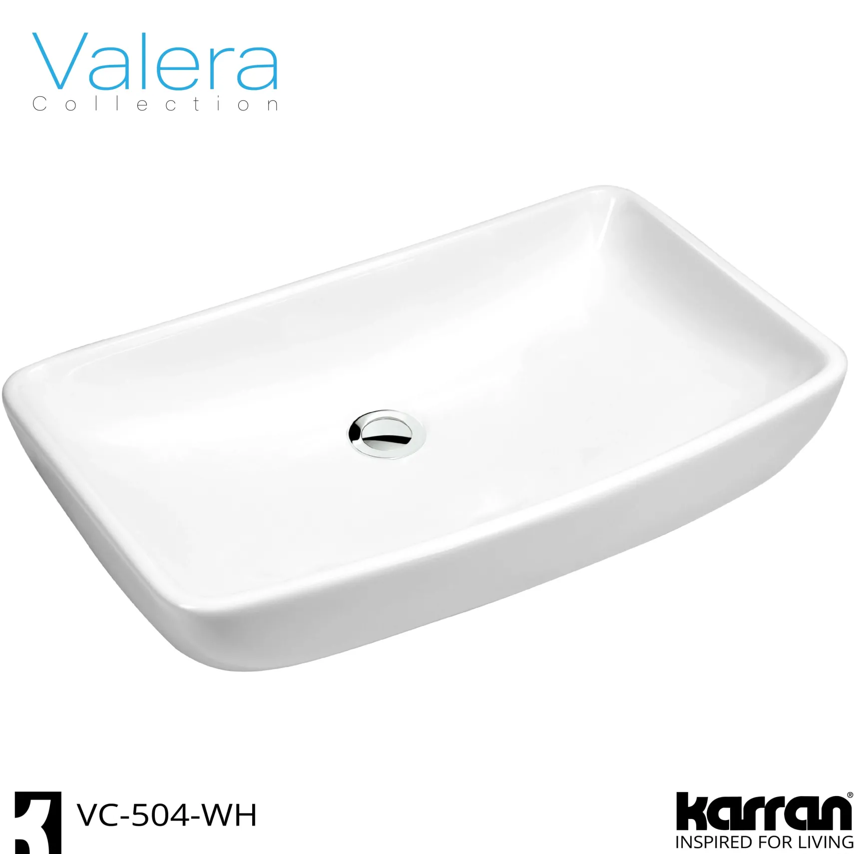 Karran Valera 24" x 15.5" x 4" Rectangular Vessel Vitreous China ADA Bathroom Sink, White, VC-504-WH