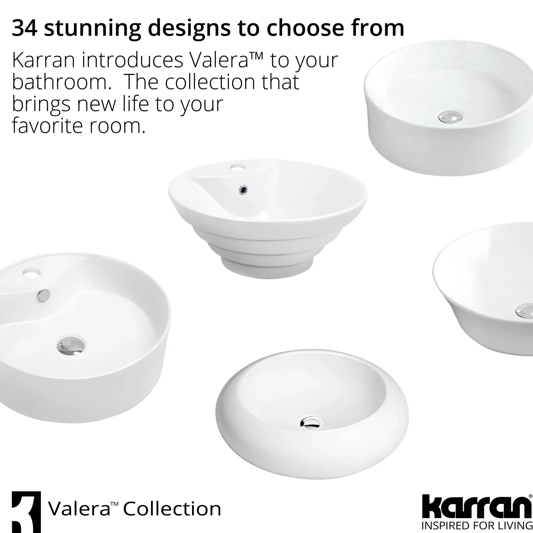 Karran Valera 16.625" x 16.625" x 5" Round Vessel Vitreous China ADA Bathroom Sink, White, VC-410-WH