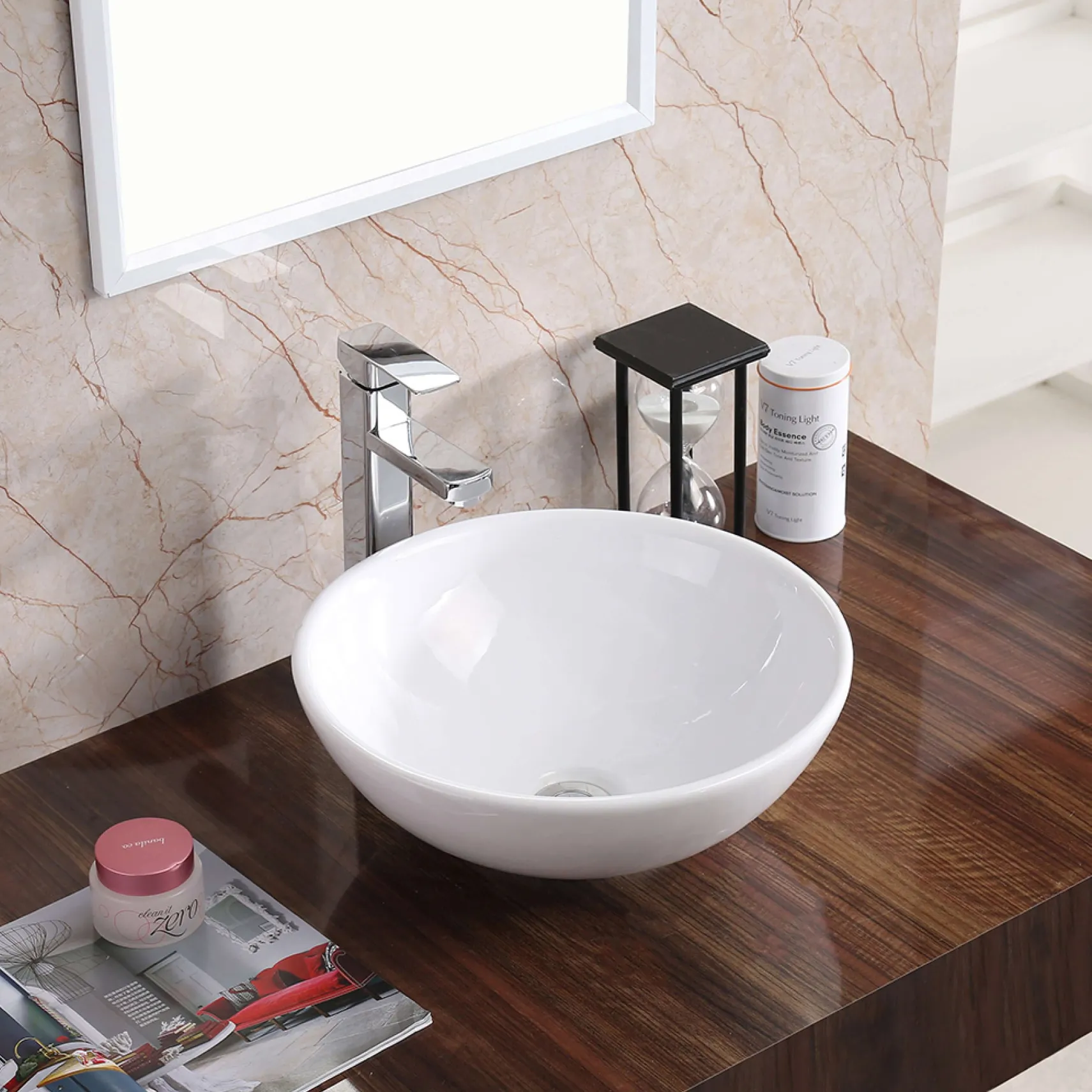 Karran Valera 15.5" x 15.5" x 5" Round Vessel Vitreous China ADA Bathroom Sink, White, VC-411-WH