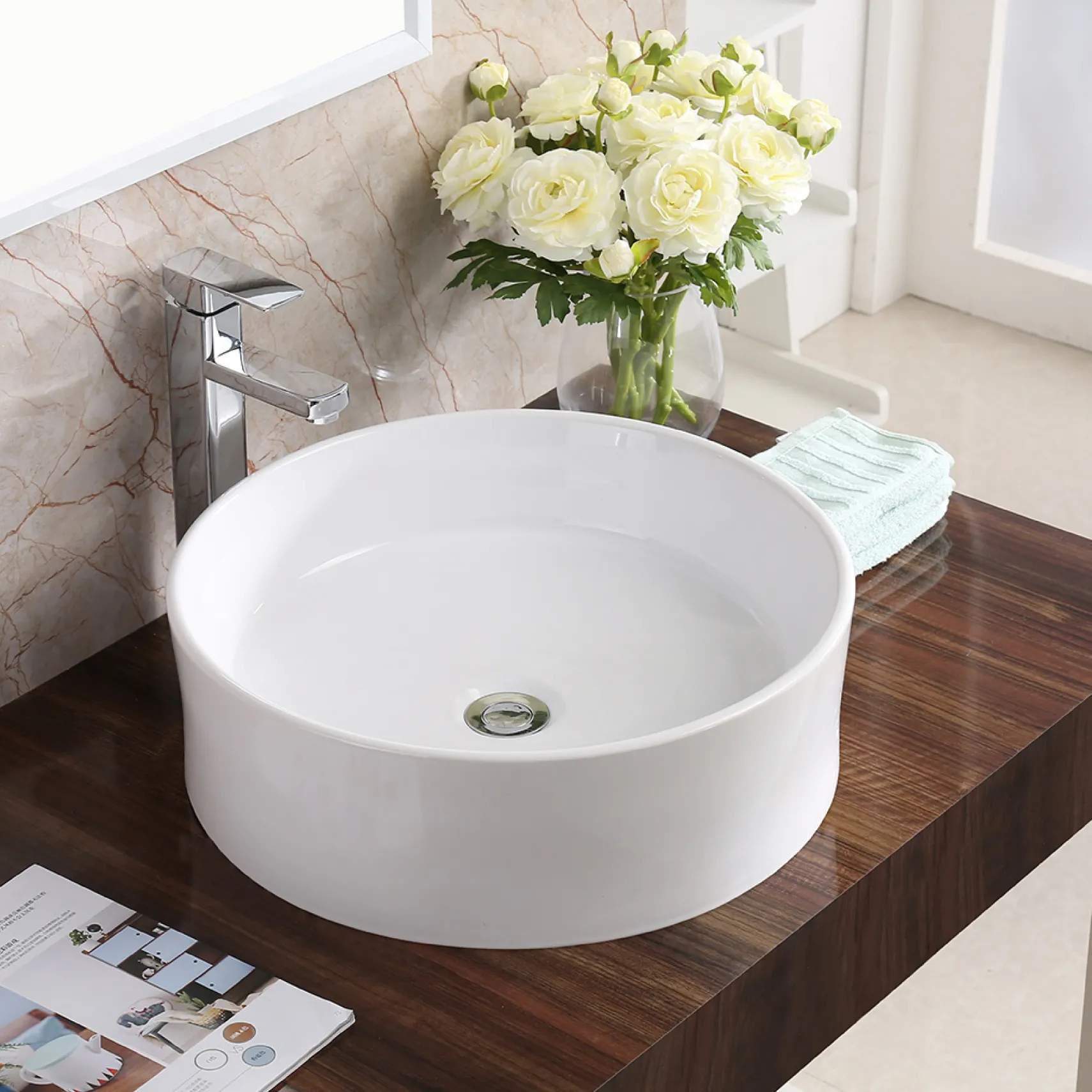 Karran Valera 18" x 18" x 4.5" Round Vessel Vitreous China ADA Bathroom Sink, White, VC-420-WH
