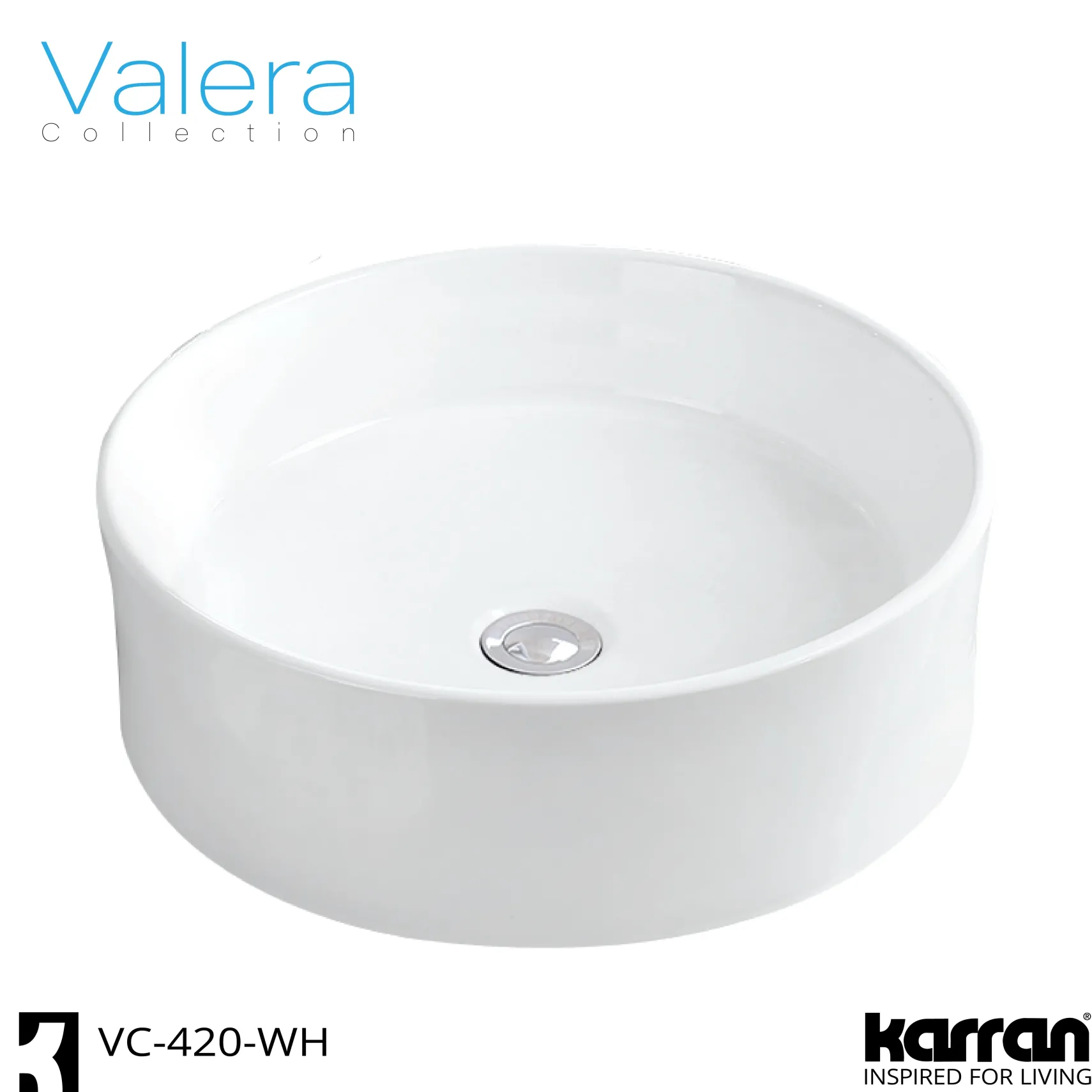 Karran Valera 18" x 18" x 4.5" Round Vessel Vitreous China ADA Bathroom Sink, White, VC-420-WH