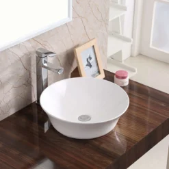 Karran Valera 16.5" x 16.5" x 4" Round Vessel Vitreous China ADA Bathroom Sink, White, VC-427-WH