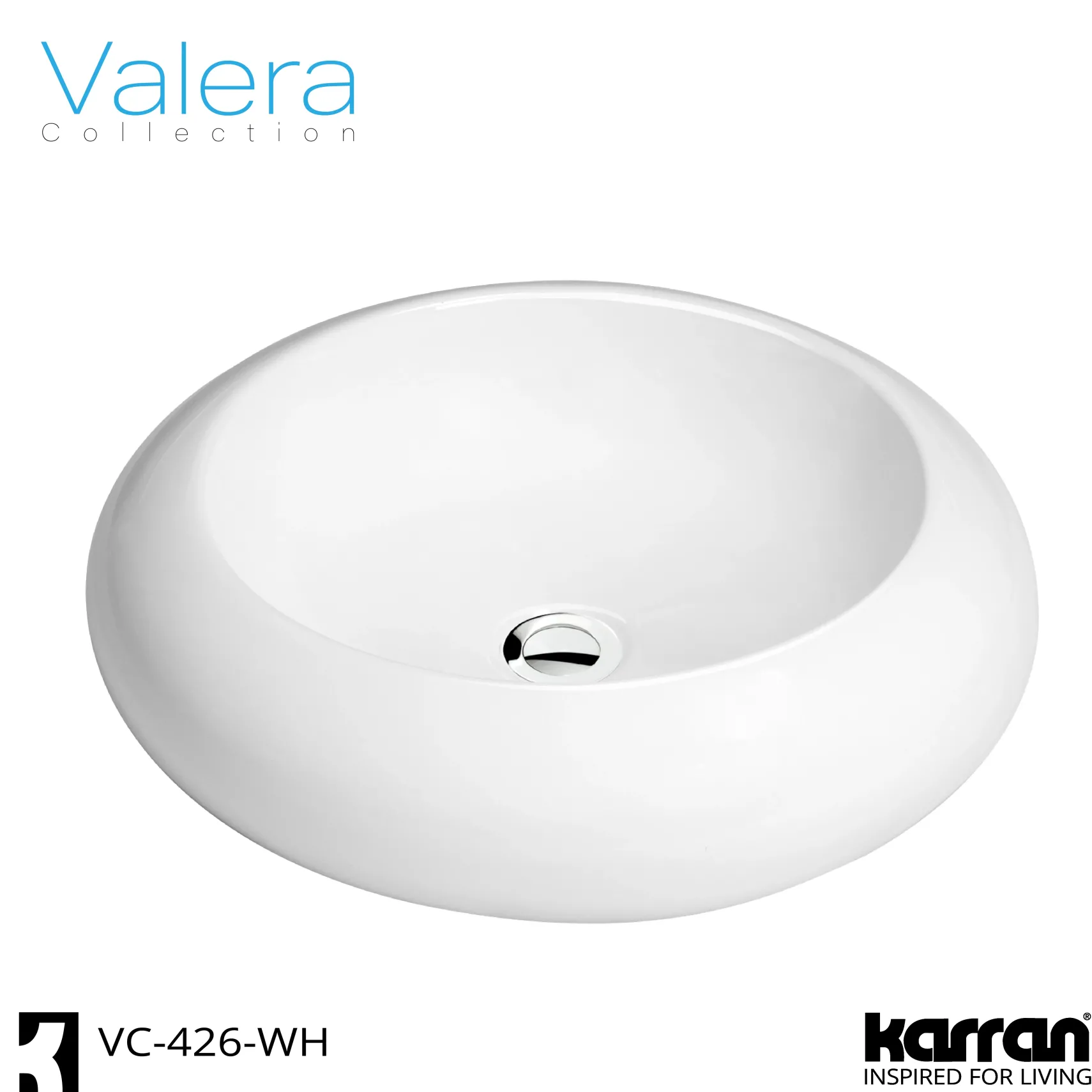 Karran Valera 19.5" x 19.5" x 4.25" Round Vessel Vitreous China ADA Bathroom Sink, White, VC-426-WH