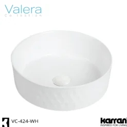 Karran Valera 14.25" x 14.25" x 4" Round Vessel Vitreous China ADA Bathroom Sink, White, VC-424-WH