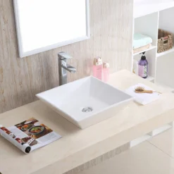 Karran Valera 16.25" x 16.25" x 3.75" Square Vessel Vitreous China ADA Bathroom Sink, White, VC-603-WH