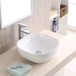Karran Valera 16.75" x 16.75" x 4.5" Square Vessel Vitreous China ADA Bathroom Sink, White, VC-510-WH