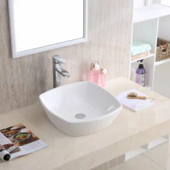Karran Valera 16.75" x 16.5" x 4" Square Vessel Vitreous China ADA Bathroom Sink, White, VC-509-WH