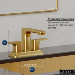 Karran Venda 1.2 GPM Double Lever Handle Lead-free Brass ADA Bathroom Faucet, Centerset, Brushed Gold, KBF516BG