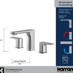 Karran Venda 1.2 GPM Double Lever Handle Lead-free Brass ADA Bathroom Faucet, Widespread, Chrome, KBF514C