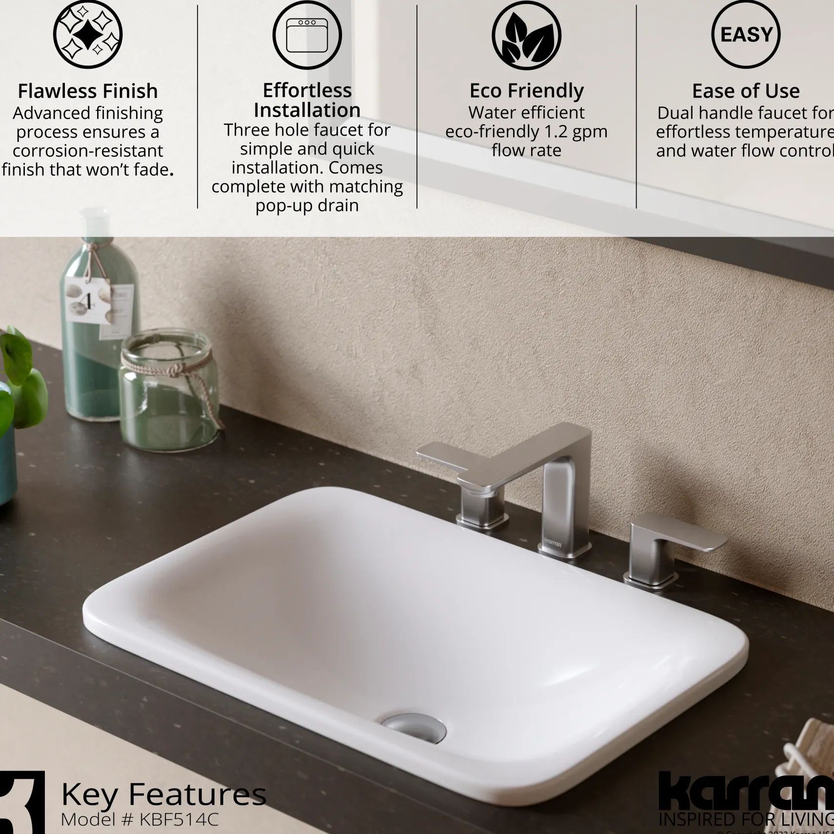 Karran Venda 1.2 GPM Double Lever Handle Lead-free Brass ADA Bathroom Faucet, Widespread, Chrome, KBF514C