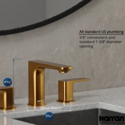 Karran Venda 1.2 GPM Double Lever Handle Lead-free Brass ADA Bathroom Faucet, Widespread, Gold, KBF514G