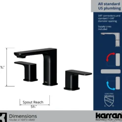 Karran Venda 1.2 GPM Double Lever Handle Lead-free Brass ADA Bathroom Faucet, Widespread, Matte Black, KBF514MB