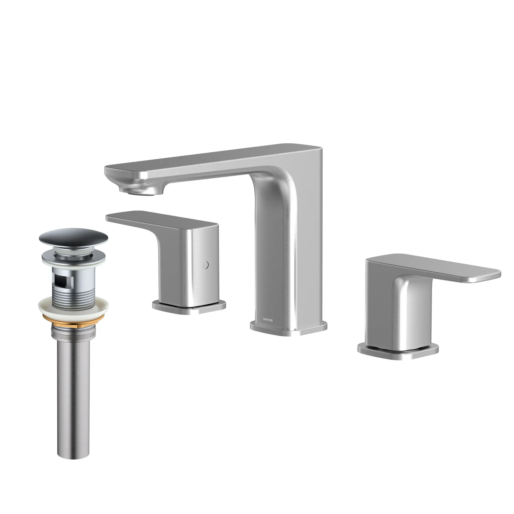 Karran Venda 1.2 GPM Double Lever Handle Lead-free Brass ADA Bathroom Faucet, Widespread, Stainless Steel, KBF514SS