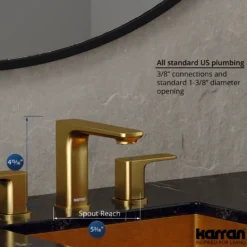 Karran Venda 1.2 GPM Double Lever Handle Lead-free Brass ADA Bathroom Faucet, Widespread, Brushed Gold, KBF514BG