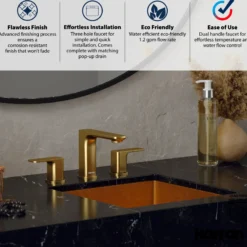 Karran Venda 1.2 GPM Double Lever Handle Lead-free Brass ADA Bathroom Faucet, Widespread, Brushed Gold, KBF514BG