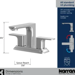 Karran Venda 1.2 GPM Double Lever Handle Lead-free Brass ADA Bathroom Faucet, Centerset, Stainless Steel, KBF516SS