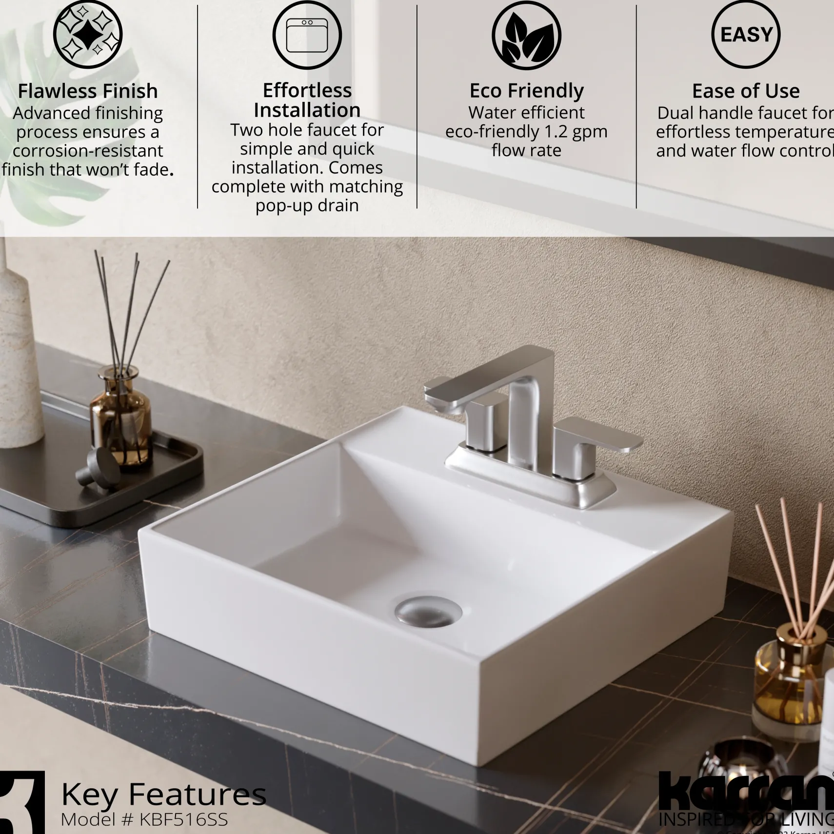 Karran Venda 1.2 GPM Double Lever Handle Lead-free Brass ADA Bathroom Faucet, Centerset, Stainless Steel, KBF516SS