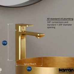 Karran Venda 1.2 GPM Single Lever Handle Lead-free Brass ADA Bathroom Faucet, Vessel, Brushed Gold, KBF512BG