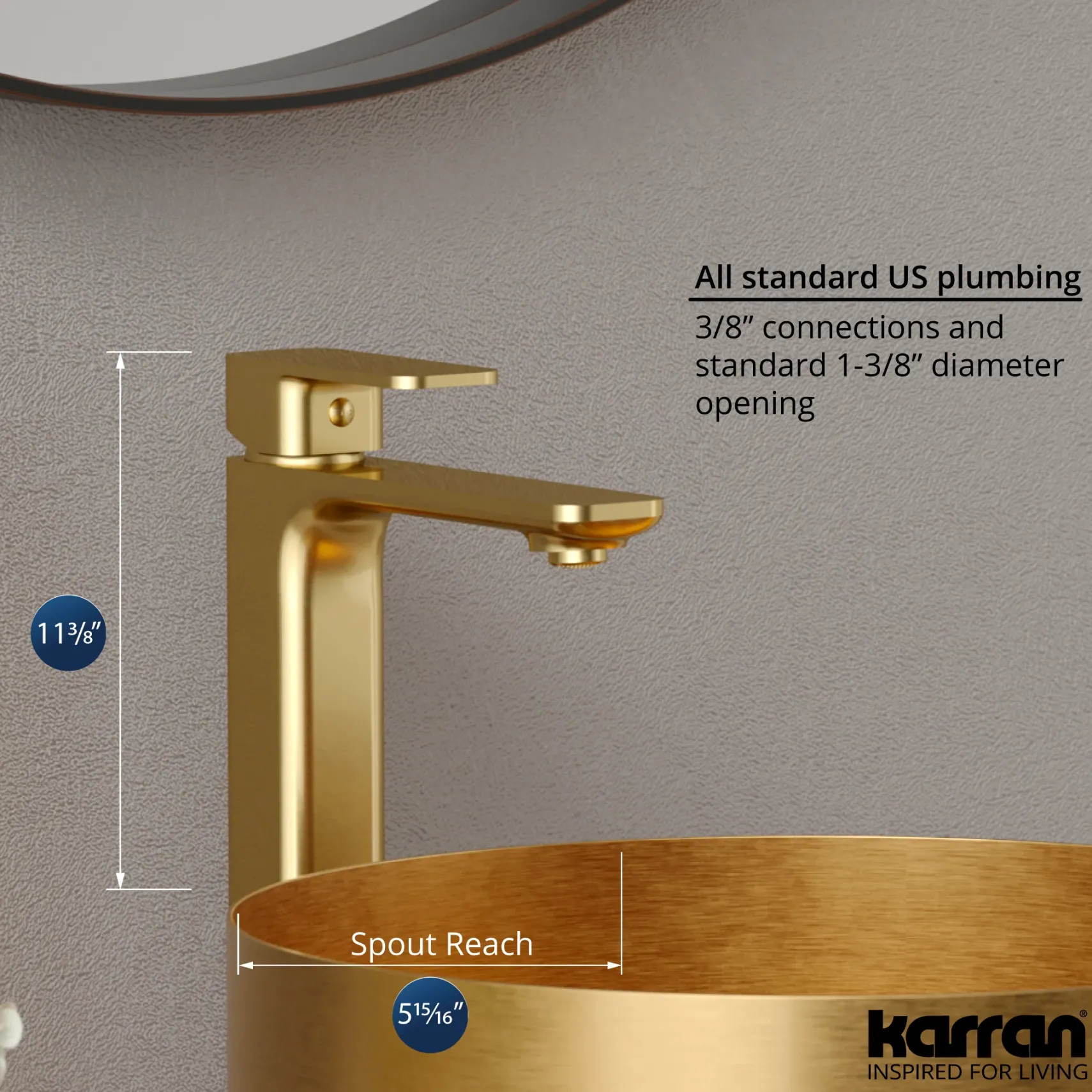 Karran Venda 1.2 GPM Single Lever Handle Lead-free Brass ADA Bathroom Faucet, Vessel, Brushed Gold, KBF512BG