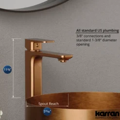 Karran Venda 1.2 GPM Single Lever Handle Lead-free Brass ADA Bathroom Faucet, Vessel, Brushed Copper, KBF512BC