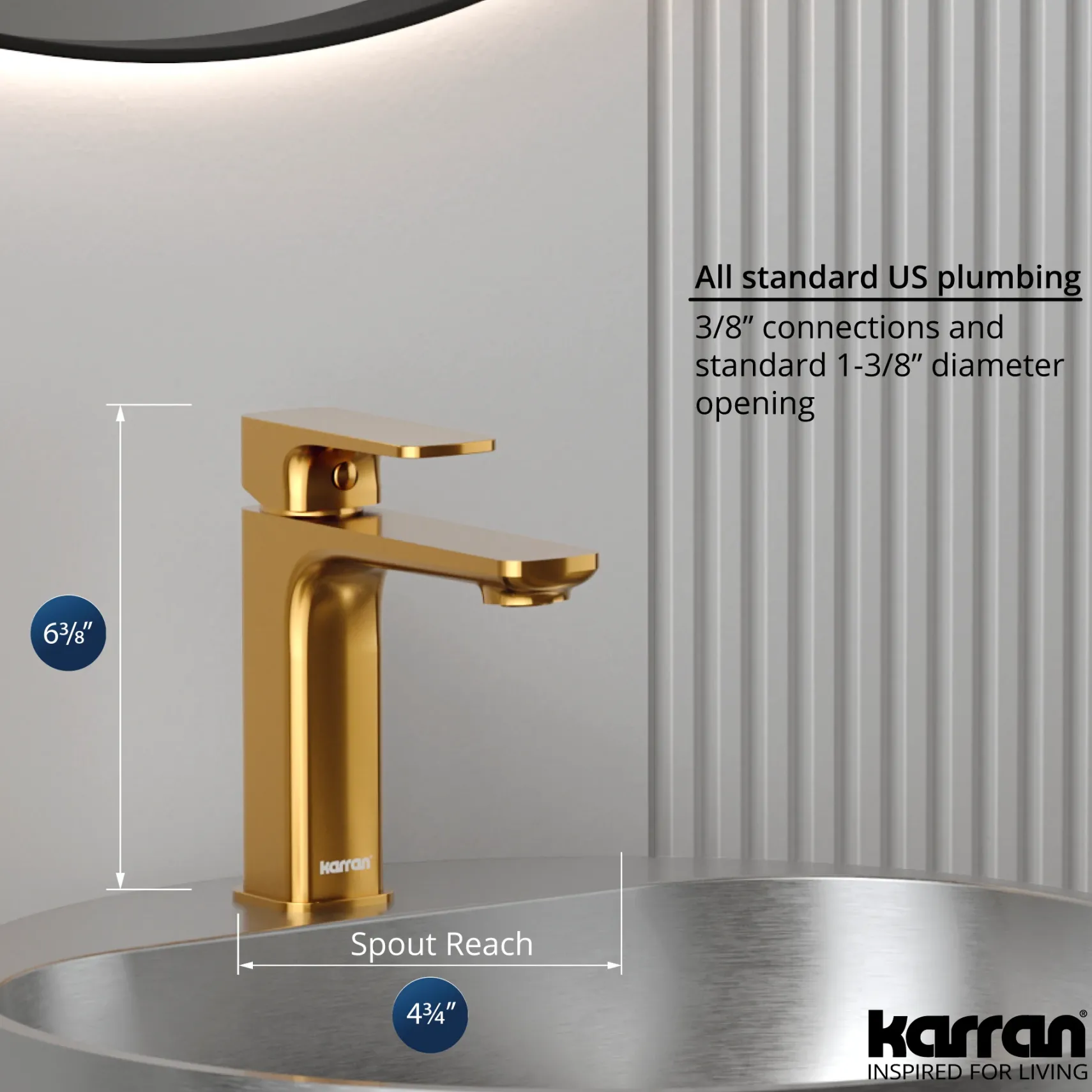 Karran Venda 1.2 GPM Single Lever Handle Lead-free Brass ADA Bathroom Faucet, Basin, Gold, KBF510G