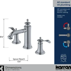 Karran Vineyard 1.2 GPM Double Lever Handle Lead-free Brass ADA Bathroom Faucet, Widespread, Stainless Steel, KBF474SS