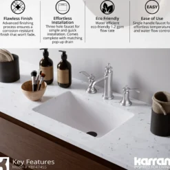 Karran Vineyard 1.2 GPM Double Lever Handle Lead-free Brass ADA Bathroom Faucet, Widespread, Stainless Steel, KBF474SS