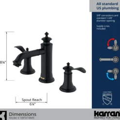 Karran Vineyard 1.2 GPM Double Lever Handle Lead-free Brass ADA Bathroom Faucet, Widespread, Matte Black, KBF474MB