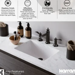 Karran Vineyard 1.2 GPM Double Lever Handle Lead-free Brass ADA Bathroom Faucet, Widespread, Matte Black, KBF474MB
