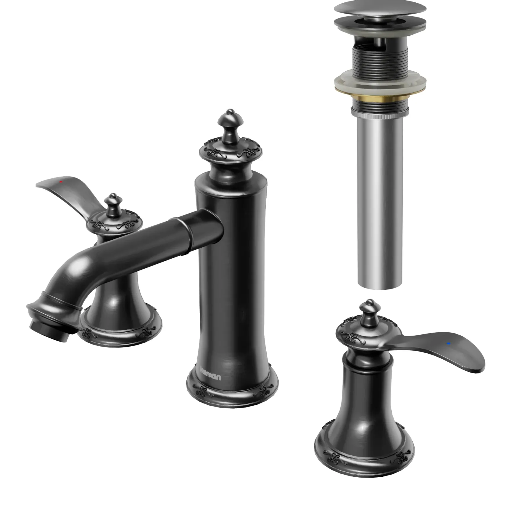 Karran Vineyard 1.2 GPM Double Lever Handle Lead-free Brass ADA Bathroom Faucet, Widespread, Gunmetal Grey, KBF474GG