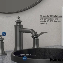 Karran Vineyard 1.2 GPM Double Lever Handle Lead-free Brass ADA Bathroom Faucet, Widespread, Gunmetal Grey, KBF474GG