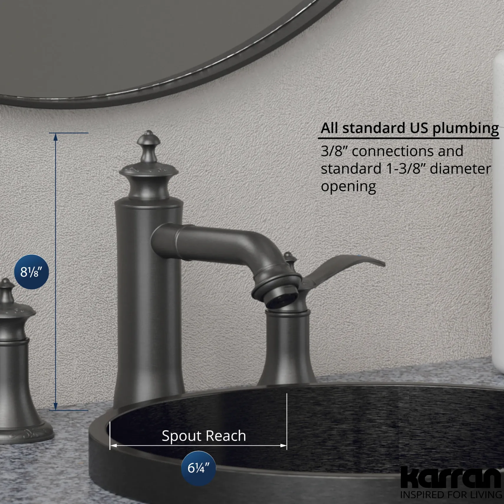 Karran Vineyard 1.2 GPM Double Lever Handle Lead-free Brass ADA Bathroom Faucet, Widespread, Gunmetal Grey, KBF474GG